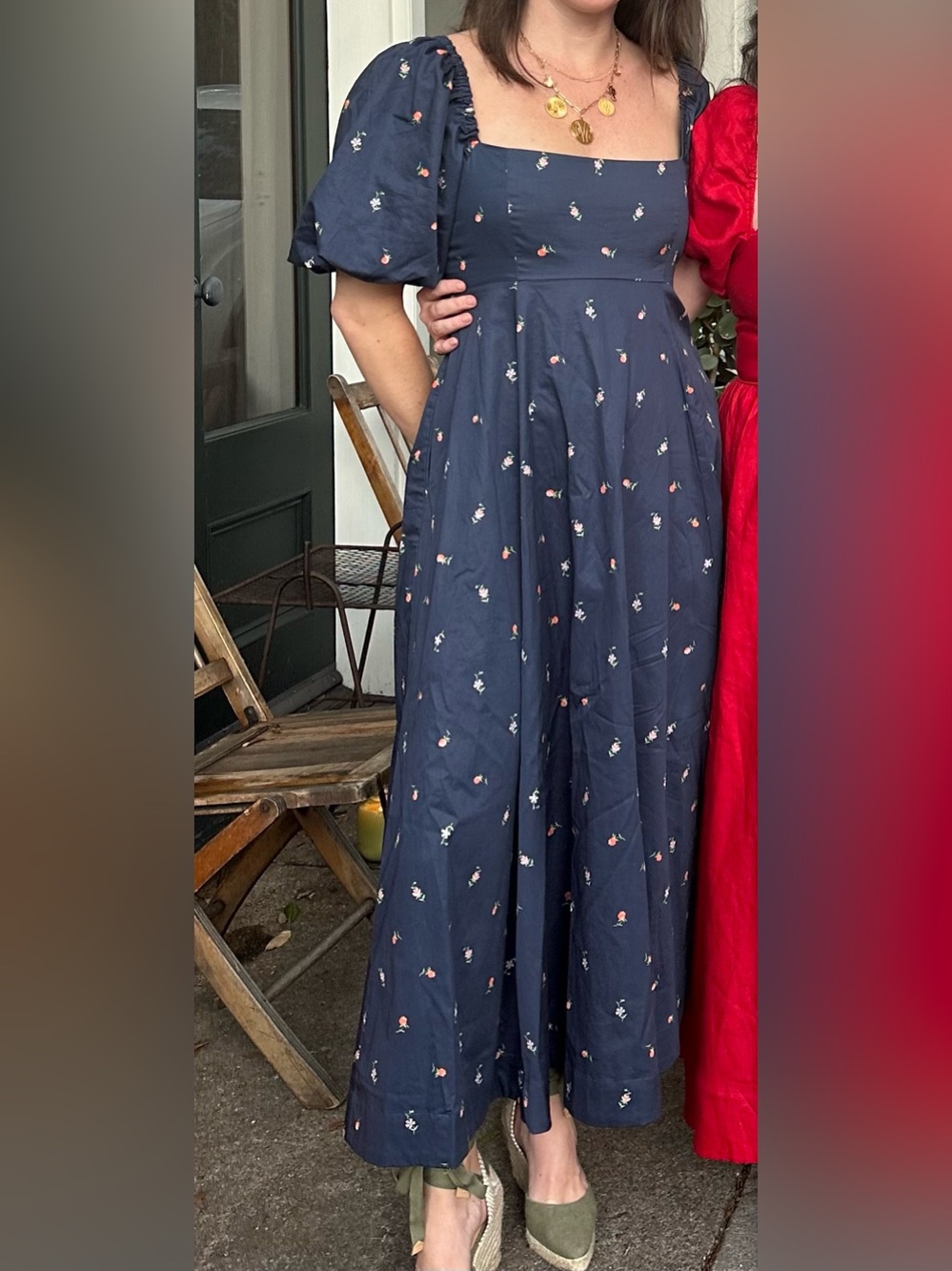 Hill House Navy Floral Square-Neck Maxi Dress